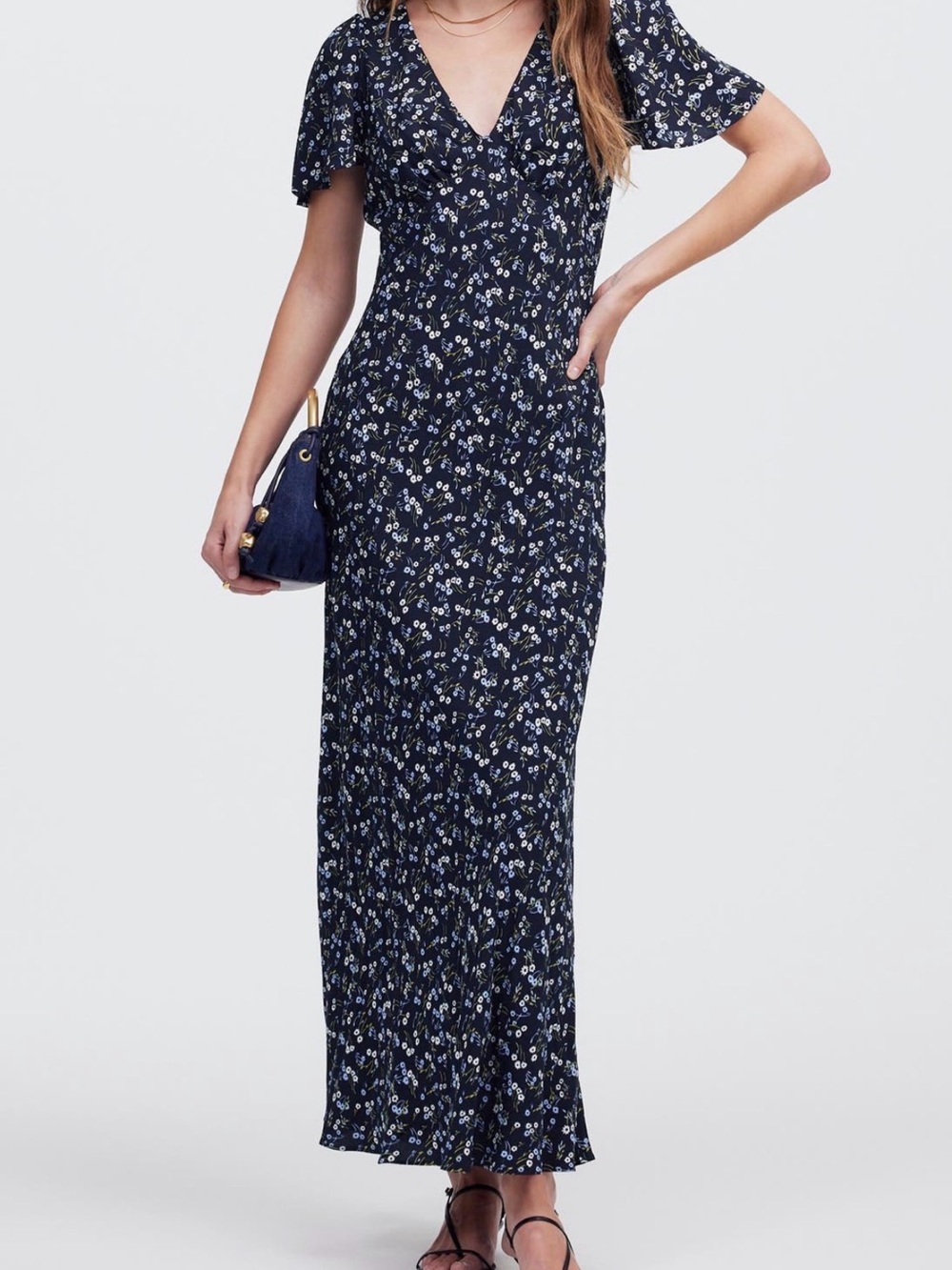 Madewell Flutter Sleeve floral dress- size 8 navy blue